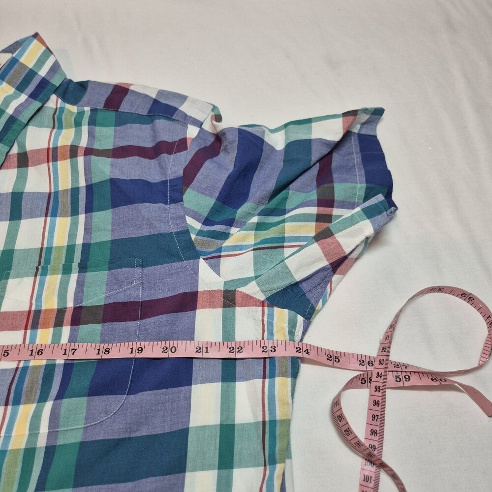 Cremieux Shirt Men's Size L Indian Madras Plaid  Short Sleeve Cotton Green (02) - Picture 7 of 11